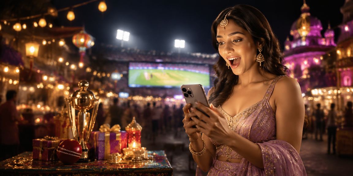 Vibrant Indian cricket betting scene with Bollywood backdrop
